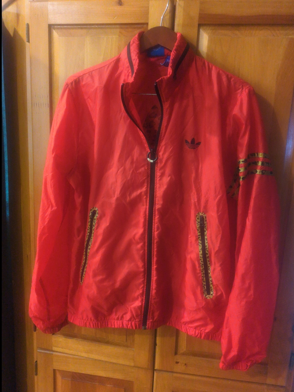 adidas Red Bomber Jacket with Gold Trim